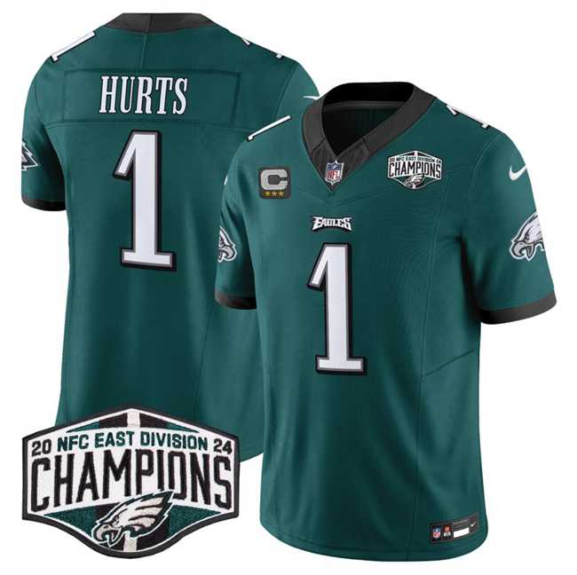 Mens Philadelphia Eagles #1 Jalen Hurts Green 2024 NFC East Champions With 3-Star C Patch F.U.S.E. Vapor Untouchable Limited Stitched Jersey